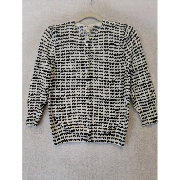 J.Crew The Clare Cardigan Women's Medium White Heart Print Button Up 3/4 Sleeve - Picture 1 of 11